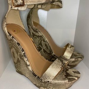 Gold Snakeskin Wedges
